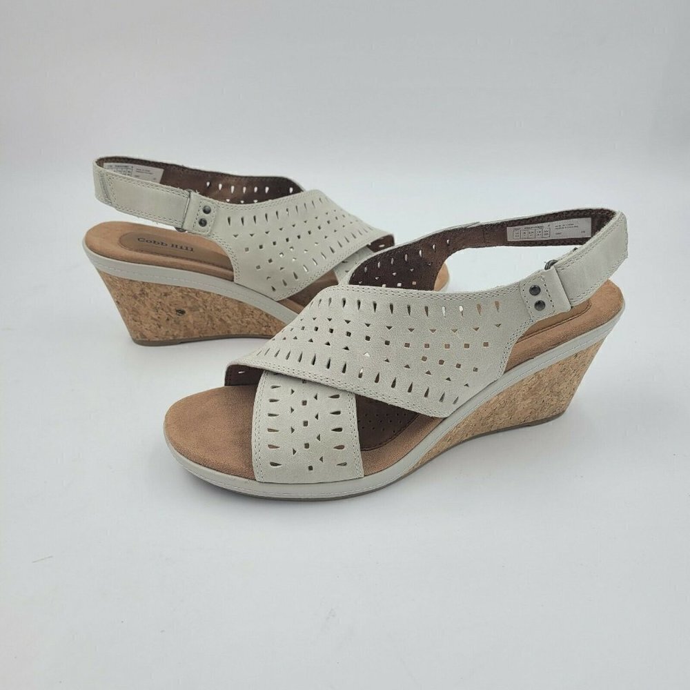 Cobb Hill Janna Slingback Wedge Sandal Shoe White Perforated Leather Siz… - Picture 4 of 10